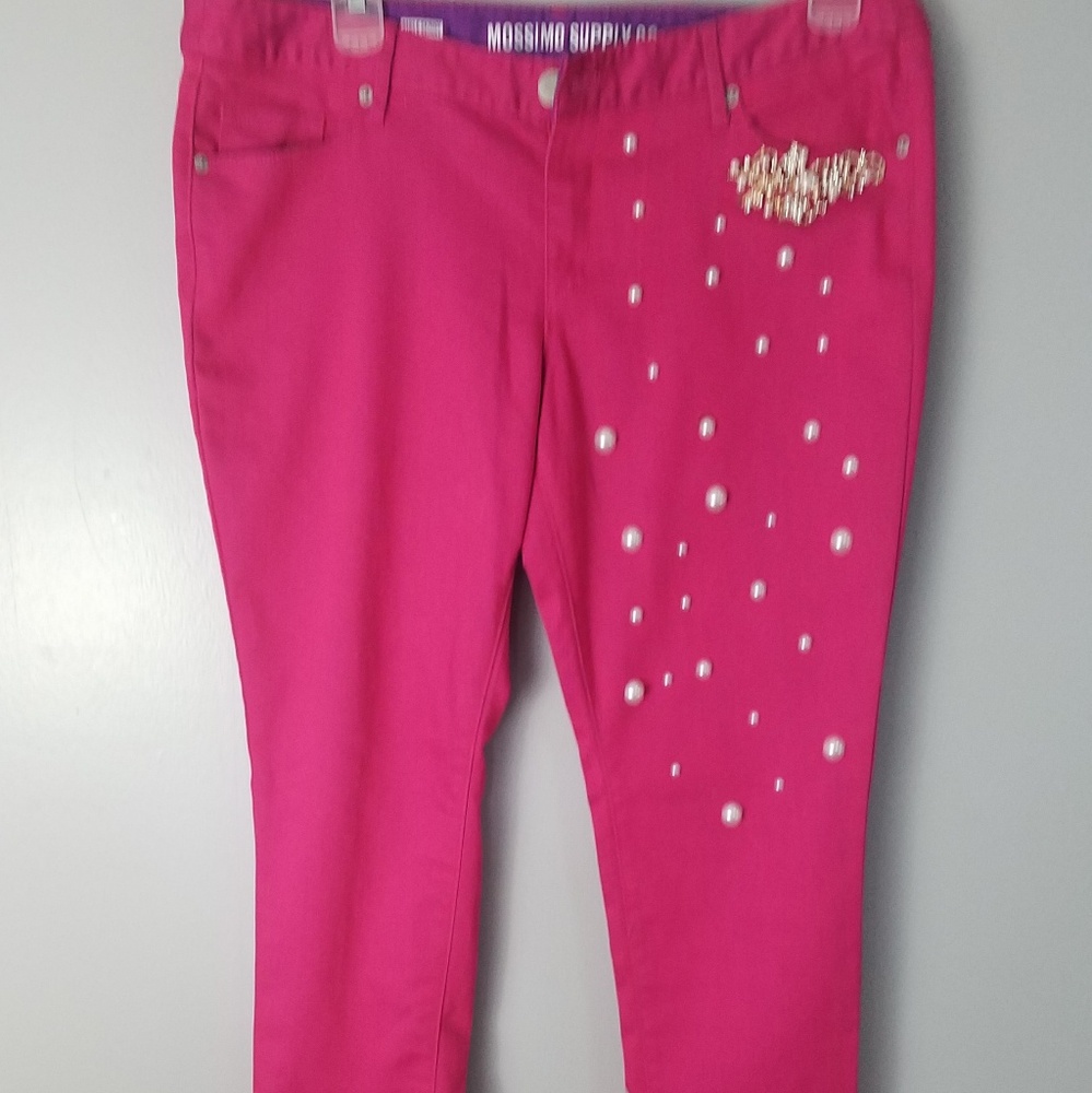 Pink long jeans with bling  studs on it